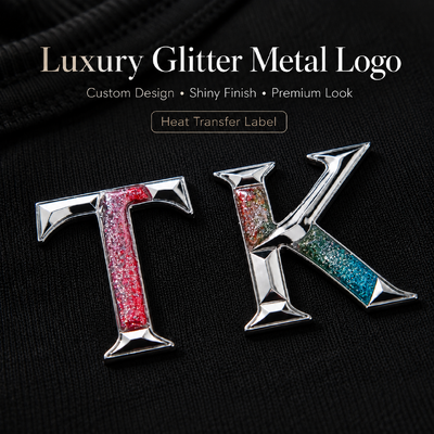 Özel 3D METALİK GILTER Sıcaklık Transferi LOGO APPAREL & SPORTSWEAR için etiketler