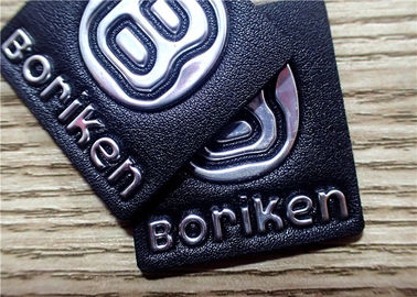 Çanta için Gümüş Kabartma TPU Logo ile Siyah Kabartmalı Deri Yamalar