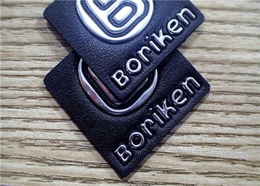 Çanta için Gümüş Kabartma TPU Logo ile Siyah Kabartmalı Deri Yamalar