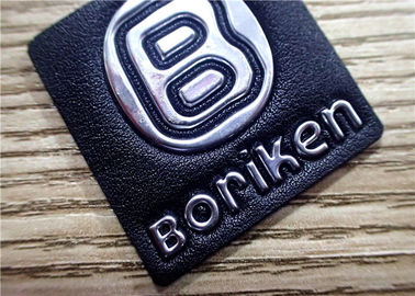 Çanta için Gümüş Kabartma TPU Logo ile Siyah Kabartmalı Deri Yamalar