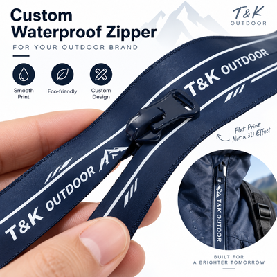Özel Su Geçirmez Metal Fermuar, Otomatik Kilitlemeli ve Baskılı Logolu, Outdoor Ceketler ve Spor Giyim İçin